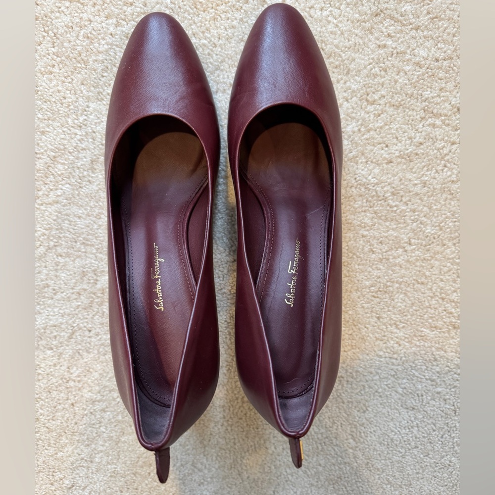Salvatore Ferragamo Judy Leather Burgundy Heels